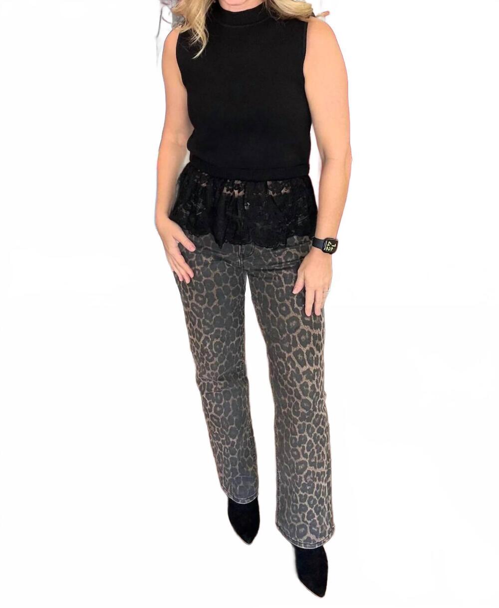 NEW FLYING MONKEY high rise slim wide jeans in leopard print